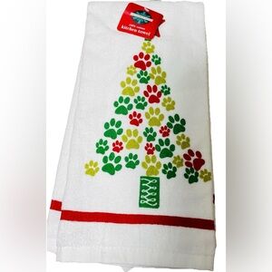 Paw Print Christmas Tree Towel  December Home Kitchen towel 100% Cotton NWT
